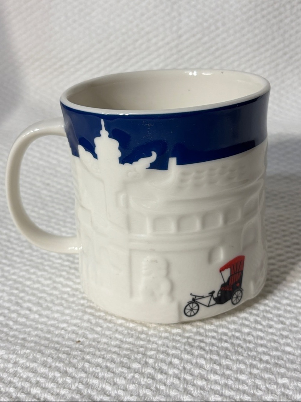 STARBUCKS Beijing 2012 16 fl oz Scenic Ceramic Mug with Red Rickshaw Accent